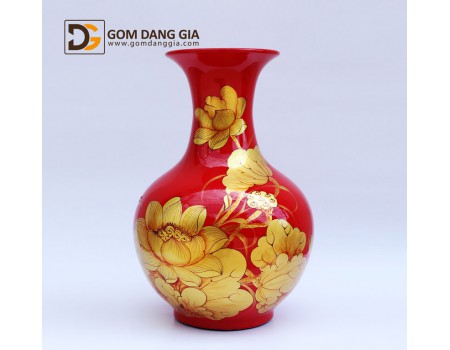 Lọ tỏi Bát Tràng nền men màu vẽ hoa sen vàng S3 Lọ tỏi Bát Tràng nền men màu vẽ hoa sen vàng S3